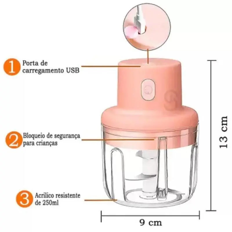 Mini processador de alimentos elétrico 250ml/triturador /recarregável sem fio