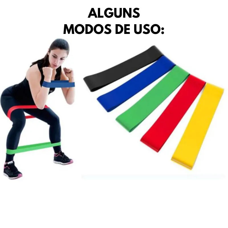 Kit de 5 Mini Faixas Elásticas Ideal p/ Exercício e Mobilidade Em Casa