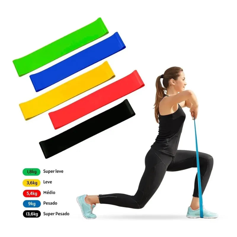 Kit de 5 Mini Faixas Elásticas Ideal p/ Exercício e Mobilidade Em Casa